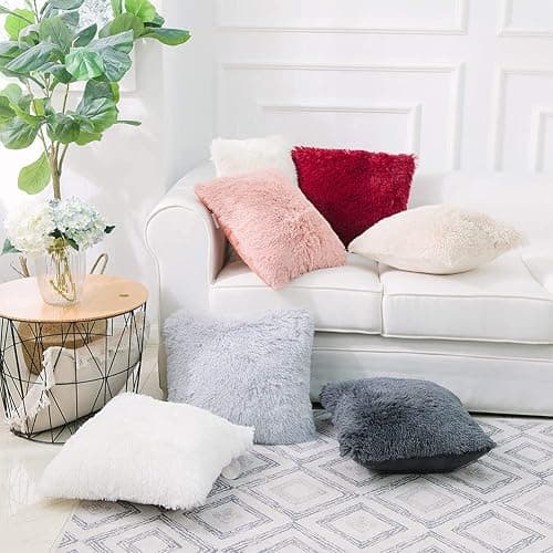 NordECO HOME Luxury Soft Faux Fur Fleece Cushion Cover Pillowcase Decorative Throw Pillows Covers, Valentines Day Gift No Pillow Insert, 18" x 18" Inch, Pink, 2 Pack - B-pink - 18" x 18" (Pack of 2) thumbnail 6