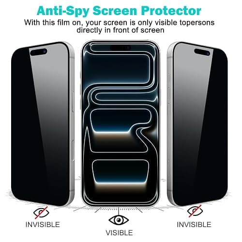 PEHAEL 3+3Pack for iPhone 17 Pro Privacy Screen Protector with Camera Lens Protector Full Coverage Anti-Spy Tempered Glass Film 9H Hardness Easy Installation Bubble Free [6.3 inch] thumbnail 4