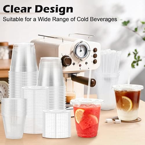 Lamosi 100 Pack 12 oz Clear Plastic Cups with Lids and Straws, Disposable Plastic Coffee Cups with Lids for Iced Coffee, Cold Beverages, Smoothies and To-Go Drinks thumbnail 5