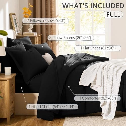 CozyLux Full Size Comforter Set Black - 7 Pieces Bed in a Bag Full, Oeko-Tex Certified Bed Set, All Season Soft Bedding Set with Down Alternative Comforter, Sheets, Pillowcases & Shams thumbnail 6