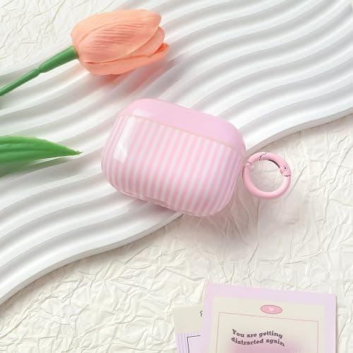 Fycyko Case for AirPod Pro 2/Pro 1 Generation with One Cleaner Kit, Cute Striped Trendy Aesthetic Glossy Shockproof Protective Case for AirPod Pro 2/Pro 1 -Pink thumbnail 2