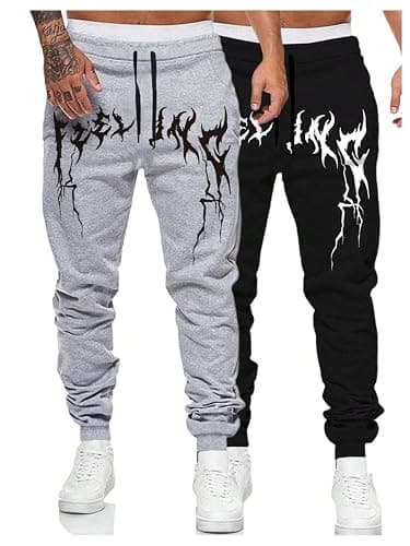 Floerns Men's 2 Pcs Graphic Print Drawstring Waist Active Jogger Sweatpants thumbnail 6