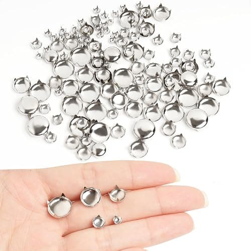 SBYURE 300 Pieces Round Dome Studs 5 Sizes Silver Studs for Clothing Metal Spike Studs for Leather Craft Clothes Belt Bag Shoes Bracelet Dog Collar Accessories DIY thumbnail 3