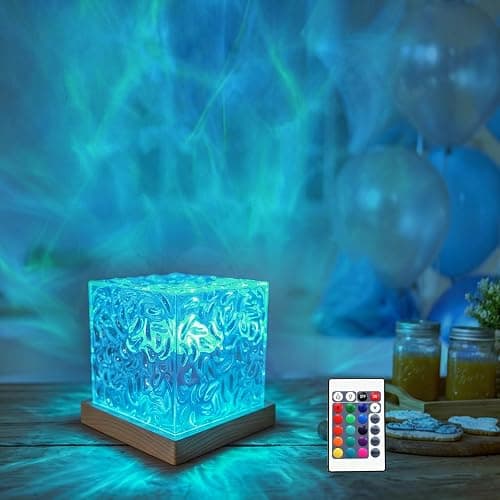 RICHMYC Ocean Wave Projector Light, 16 Colors Gradual Rotating Water Lamp with Remote Control, Beach Decor Sea Themed Northern Lights Projector for Office Bedroom Bar Restaurant(Plug in 4.7in) - Image 1