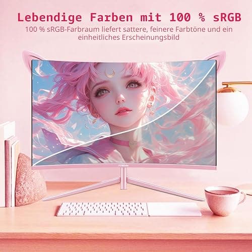 FYHXele 27 Zoll Curved Gaming Monitor-165Hz, 1800R Curved Bildschirm, 1ms, Fast IPS, FreeSync, VA Panel 100% sRGB, VESA 100X100mm, HDMI/DP Computer Monitor -Rosa (27-1K) thumbnail 4