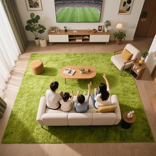 Green Grass Area Rugs for Bedroom Living Room, 9x12 Fluffy Fuzzy Shaggy Carpet for Kids Playroom Nursery Room, Thick Soft Plush Mat for Kids Baby Boys Teen Dorm Home Decor Aesthetic thumbnail 5