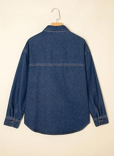 Sidefeel Women Denim Shirts Oversized Long Sleeve Button Down Blouse V Neck Casual Top Shackets thumbnail 6