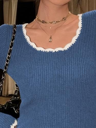 EMMIOL Womens Knit Cute Sweaters Ribbed Fitted Tops Scoop Neck Long Sleeve Shirts Going Out Y2K Outfits thumbnail 4