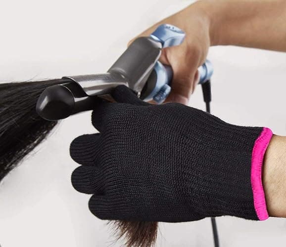 AFT90 Heat Resistant Glove for Hair Styling, Curling Iron, Flat Iron and Curling Wand, Black, Pink Edge thumbnail 6