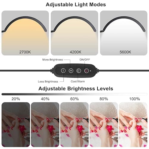 ZEKAHOV Professional Half Moon LED Desk Light for Nail Techs & Artists – Flexible Gooseneck Lamp with Clamp, 5 Color Modes & 5 Brightness Levels for Manicure, Tattoo, Beauty Work thumbnail 3