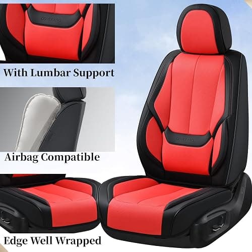 Coverado Car Seat Covers Full Set, Seat Covers for Cars, Car Seat Protector Waterproof, Nappa Car Seat Cushion, Car Seat Covers Front Seats and Back Fit for Most Cars BlackRed thumbnail 2
