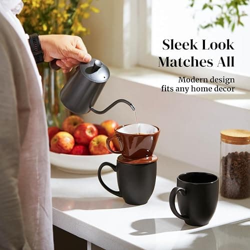 DOWAN Coffee Mugs, Black Coffee Mugs Set of 6, 16 oz Ceramic Coffee Cups with Large Handles for Men Women, Porcelain Big Mug for Tea Latte, Mug Gifts for Home Office Party thumbnail 6