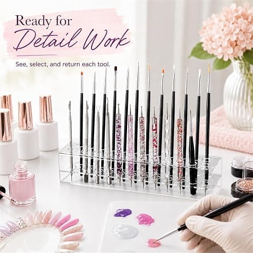 Nail Art Tool Organizer, Nail Technician Gifts, Nail Brush Holder, Storage for Storing Pro Beauty Finger Nailcare Art Kit Tools Makeup Display Case Refillable Container Holder Organization (1, 24) thumbnail 6