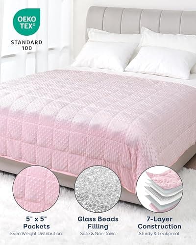 Kivik Weighted Blanket 15 lbs for Adults, Minky Dot Heavy Blankets, Microfiber Reversible Weighted Throw Blankets for All Seasons, Machine Washable, 48"x72" Twin Size, Pink thumbnail 5