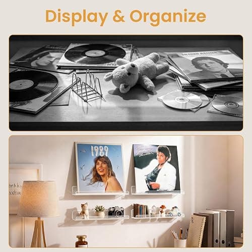 Laurensory Vinyl Record Shelf Wall Mount Shelves, 12 inch Clear Acrylic Vinyl Record Holder Display, Floating Shelves for Wall Decor, Magazine Rack, Kids Bookshelf, for Bedroom, Living Room, 6 Pack thumbnail 6