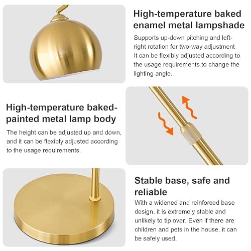 yuhaptomer Gold Brushed Brass Arc Floor Lamps with 12W LED Remote Dimming | Adjustable Height Span, Color Temperature, Brightness, Unique Large Antique Curved Floor Lamp for Living Room Bedroom Office thumbnail 8