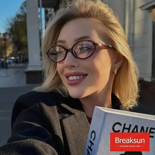 Breaksun Fashion Oval Glasses for Women Men Retro Round Tortoise Frame Blue Light Glasses Nerd Eyeglasses thumbnail 2