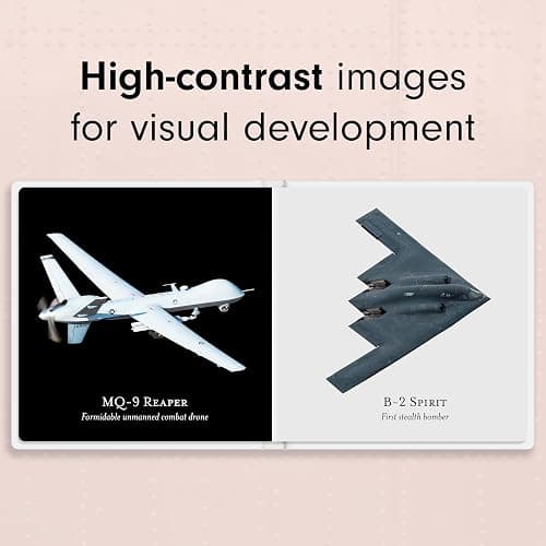 Air & Space: High-Contrast Board Book for Babies 0-12 Months, Supporting Early Visual Stimulation and Development. Featuring 20 Iconic Airplanes. Unique Baby Shower Gift. thumbnail 2