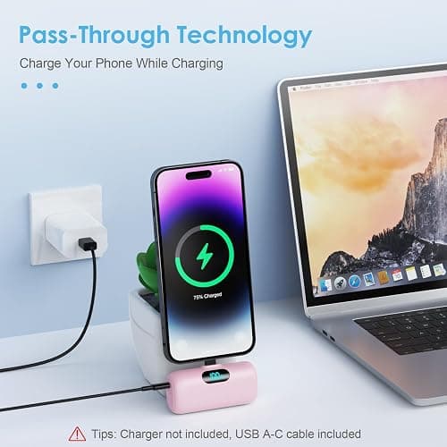 Mini Portable Charger USB C Power Bank,Upgraded 5000mAh PD Fast Charging Battery Pack Built-in USB-C Connector Travel Essential for iPhone17/17Pro/17Pro Max/Air/16 Plus/16Pro Max/15 Series,Android etc thumbnail 6