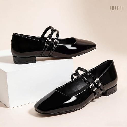 IDIFU Ballet Flats Square Toe Mary Jane Flat Shoes for Women | Double Strap Closed Toe Ballerina Flat Dress Shoes, Comfortable Casual Formal Work Office Business Cute Fashion Dressy Flats thumbnail 7