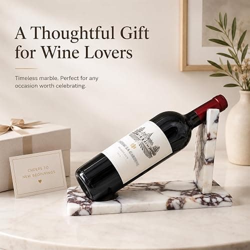 Artisanal Abode Marble Wine Holder, Single Bottle Tabletop Rack | Natural marble tabletop holder for one standard 750ml bottle; 11.8 x 3.9 x 5.9 in, for bar, counter, or dining decor. thumbnail 3