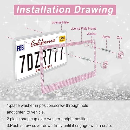 Amiss Bling License Plate Frame for Women, 1Pack Rhinestone Handcrafted Crystal Premium Stainless Steel, Stainless Steel Car Accessories with Diamond Sparkle Glitter Caps (Pink) thumbnail 5