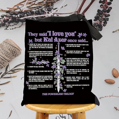 UJIMS Powerless Quote Inspired Tote Bag Special Edition Book Fans Gift Powerless Book Merch Dagger and Flower Bag thumbnail 4