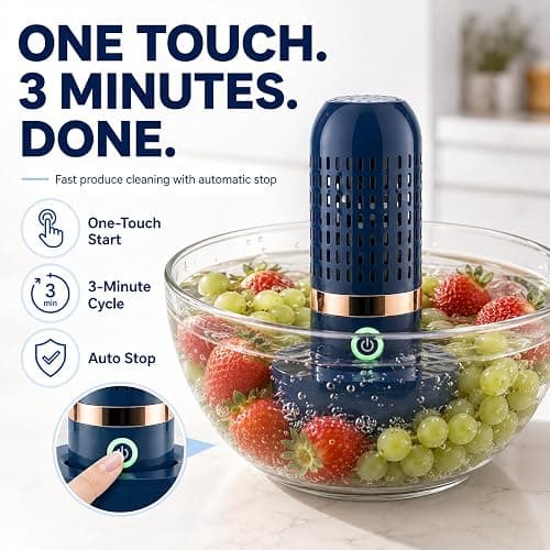 PurePod Produce Cleaner, 3-Minute Fruit and Vegetable Cleaner with OH-Ion Technology, One-Touch Auto Stop, Cordless Rechargeable IPX7 Food Washer for Meat, Seafood, Rice & Grains thumbnail 2