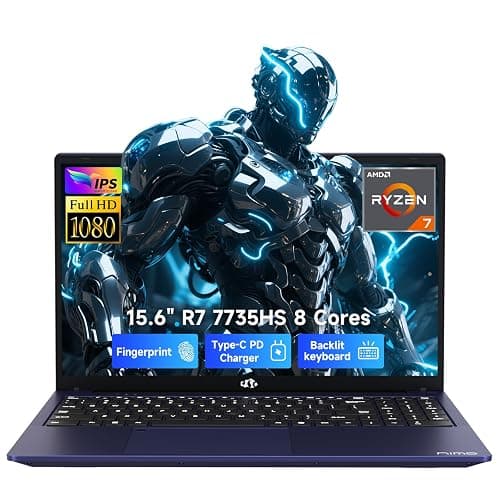 NIMO 2026 Gaming Laptop, AMD R7 7735HS (8C/16T, Up to 4.75GHz, Beat i7-12650H) 16GB DDR5 RAM 256GB SSD Business Computer with 15.6" FHD Display Radeon 680M GPU 180° View 2-Year Warranty 100W Type-C thumbnail 2