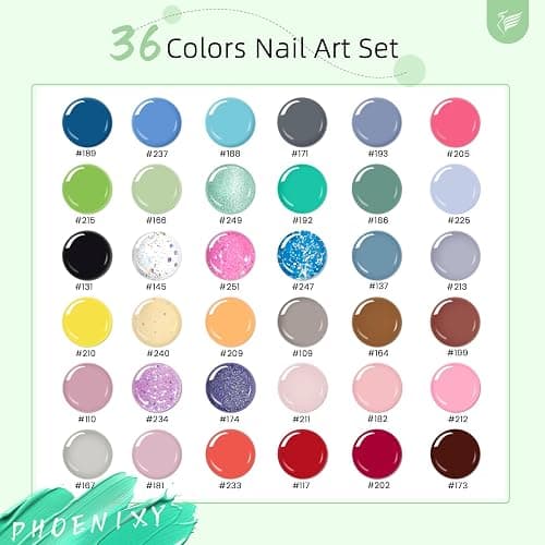 Phoenixy Gel Nail Polish Set, 42PCS Gel Nail Polish | 36 Colors Gel Nail Varnish, 6 Glossy Matte Glitter Golden Base Top Coat, Summer Spring Gel Polish Set Gift for Women thumbnail 3