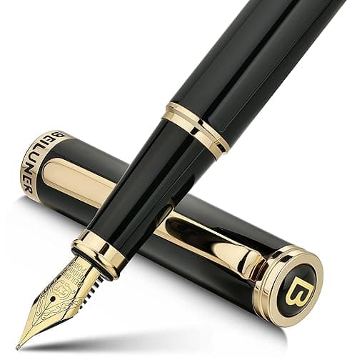 BEILUNER Black Fountain Pen,Stunning Luxury Pens with 24K Gold Accents, Gorgeous 24K Gilded Nib(Extra Fine), Fancy Pen Gift for Men&Women -Ink Converter-Elegant, Reliable,Christmas Presents, Nice Pen - Image 1