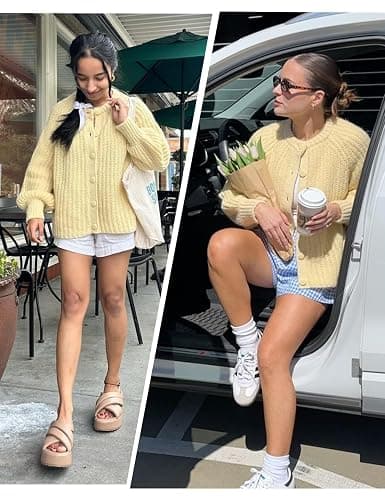 VDWIP Women's Cardigan Sweaters Button Down Open Front Chunky Cardigan Long Sleeve Cropped Y2k Knit Outerwear thumbnail 5
