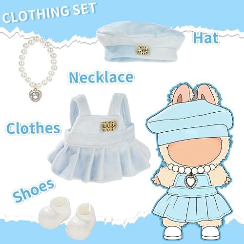Cute Clothes for LABUBU Doll Design Outfit Blind Mystery Box Accessories Mini Blah Ropa Plush Toy Stuff Dress Overalls Pajamas Hoodie Blue thumbnail 4