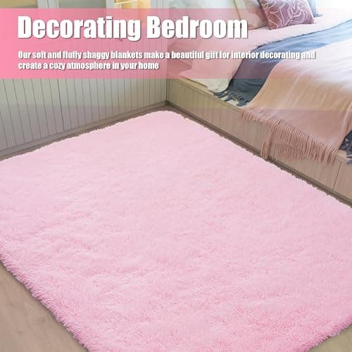 Shag Area Rug for Bedroom 5x8,Pink Fluffy Area Rugs for Living Room,Soft Fuzzy Rug Non-Shedding Indoor Plush Carpet for Kids Bedroom Nursery Dorm Home Decor thumbnail 6