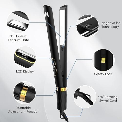 Nicebay 1” Titanium Flat Iron, Fast Heating Hair Straightener & Curler,with 5 Temp Settings, Negative Ion Technology,Travel-Friendly, Smooth Salon Design thumbnail 2