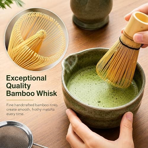 Buucup Matcha Set, Matcha Bowl with Spout, Matcha Whisk and Holder, Bamboo matcha Scoop and Stainless Sifter - 5 Pcs Jade Green Matcha Set Kit for Matcha Lover thumbnail 5