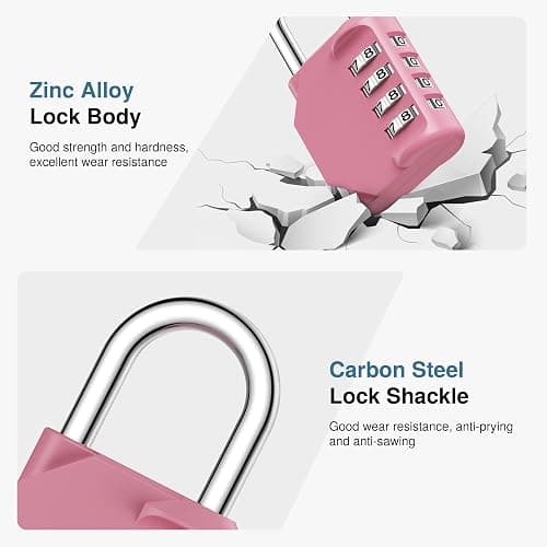 Puroma Combination Lock 4 Digit Gym Locker Padlock Waterproof, 1 Pink Rose | For School Fence Toolbox, Resettable, Outdoor, Crack Cutting Resist, Hardened Steel Shackle, Side Window Large Number thumbnail 5