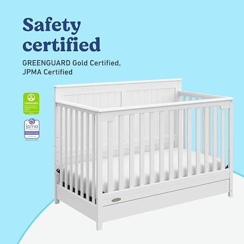 Graco Hadley 5-in-1 Convertible Crib with Drawer – GREENGUARD Gold Certified, Fits Standard Crib Mattress, Converts to Toddler Bed, Daybed and Full Bed, 4 Adjustable Mattress Heights (White) thumbnail 7