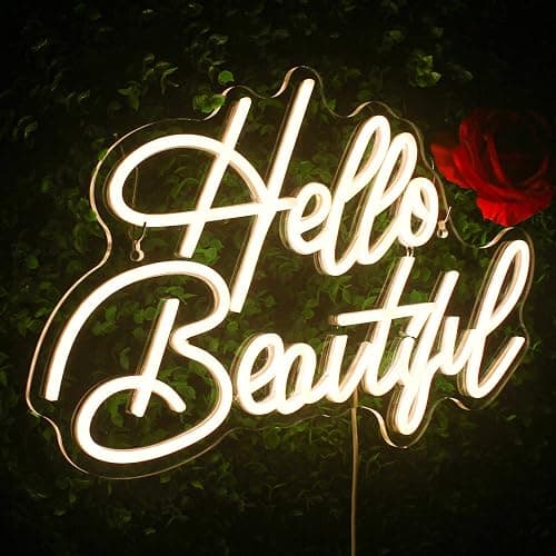 LooKLight Hello Beautiul Neon Sign,Warm White Neon Light Sign,Letters Wedding Neon Signs for Wall Decor,USB Powered Led Light Up Signs For Wedding Party Bedroom Birthday Beauty Salon thumbnail 9