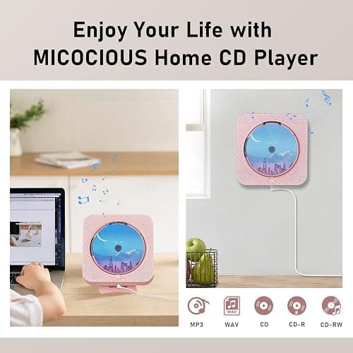 MICOCIOUS Portable CD Player with Bluetooth Desktop CD Player for Home CD Music Players with Remote Control,Timer,Built-in Dual Speakers with LED Display Home Audio Boombox FM Radio (Pink) thumbnail 7