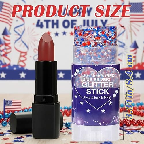 Paminify Red White Blue Hair Glitter Stick,4th of July Patriotic America Flag Star Face Body Glitter,Independence Day Fourth of July Outfits for Women,Waterproof Cheer Glitter Makeup thumbnail 7