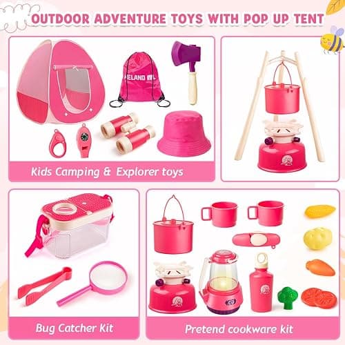 Meland Kids Camping Set for Girls - Camping Tent Toys for Girls Indoor Outdoor Pretend Play, Christmas Birthday Gift Idea for Toddler Girl Age 3,4,5,6 Year Old thumbnail 5