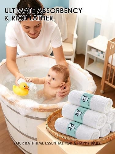 HIPHOP PANDA Baby Washcloths, Rayon Made from Bamboo - 2 Layer Ultra Soft Absorbent Newborn Bath Face Towel - Reusable Baby Wipes for Delicate Skin - White, 6 Pack thumbnail 4