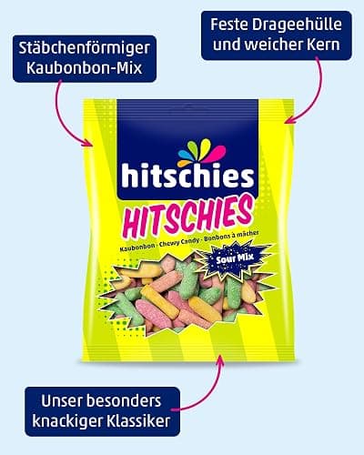 Hitschies Sour Mix - Fruchtig-saure & knackige Kaubonbons mit softem Kern - Erdbeere, Apfel, Aprikose & Zitrone - Glutenfrei & Halal - 16 x 140g thumbnail 2