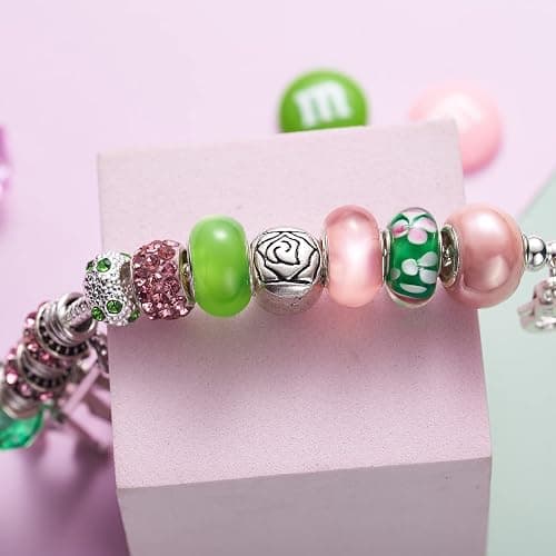 AKA Sorority Gifts for Women Paraphernalia Sorority Bracelet Pink and Green Jewelry Greek Crystal Charm thumbnail 5