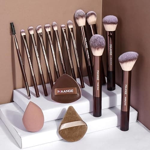 MAANGE 16PCS Makeup Brush Set Travel Makeup Brushes for Liquid Powder Contour Concealer Cream Cosmetics Blending Eyeshadow Eyeliner (Coffee) thumbnail 8