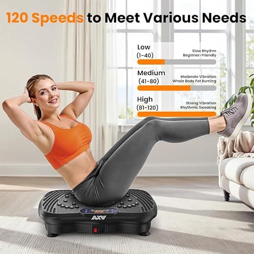 AXV Vibration Plate Fitness Platform Exercise Machine Vibrating Lymphatic Drainage Shaking Full Body Shaker Workout Vibrate Stand Shake Board Sport Gym for Weight Loss Fat Burner for Women Men - SLIM-BLACK thumbnail 5