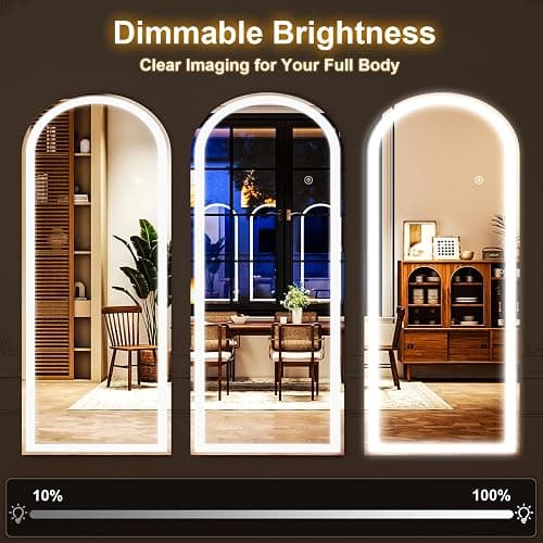 XRAMFY LED White Arched Full Length Mirror - 24“ x 65” Adjustable Brightness, Touch Screen Controls, Wall Mounted or Freestanding for Bedroom, Living Room, Cloakroom Dressing Mirror thumbnail 6