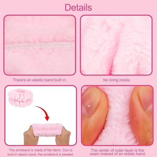 Wecoe Spa Headband And Wristband Set Skincare Headband For Washing Face Hair Claw Clips For Thick Hair Cute Pink Puffy Sponge Makeup Bubble Head Band Wrist Towels Scrunchies For Women Girls thumbnail 6