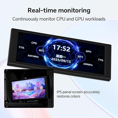 ITleads Trofeo Vision LCD AIO Screen Display 6.86” PC Monitor, USB Type-C Connect | Real-Time Hardware Monitoring | 1280x480 Resolutions, Preset & DIY Themes for Gaming PC Case/CPU Cooler(Black) thumbnail 2